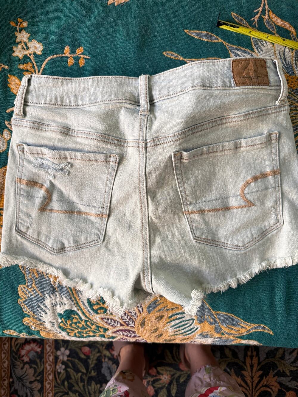 American Eagle Hi Rise Shortie Jean Denim Shorts Women's Sz 8 Boho Festival Edgy